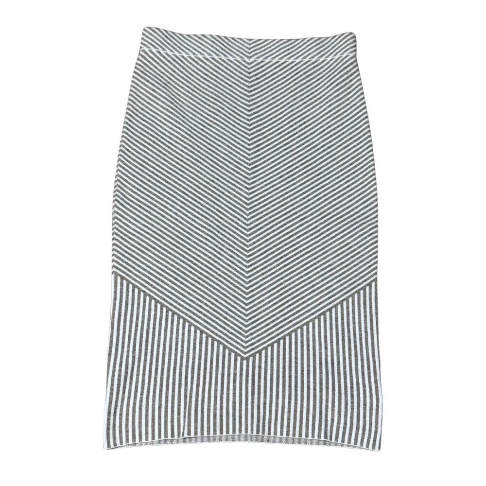 RACHEL ZOE Sweater Knit Pencil Skirt Medium Brown Cream Chevron EUC